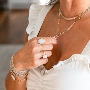 STUNNING Gemstone Statement Ring Large Rainbow Moonstone Gold Vermeil Gorgeous